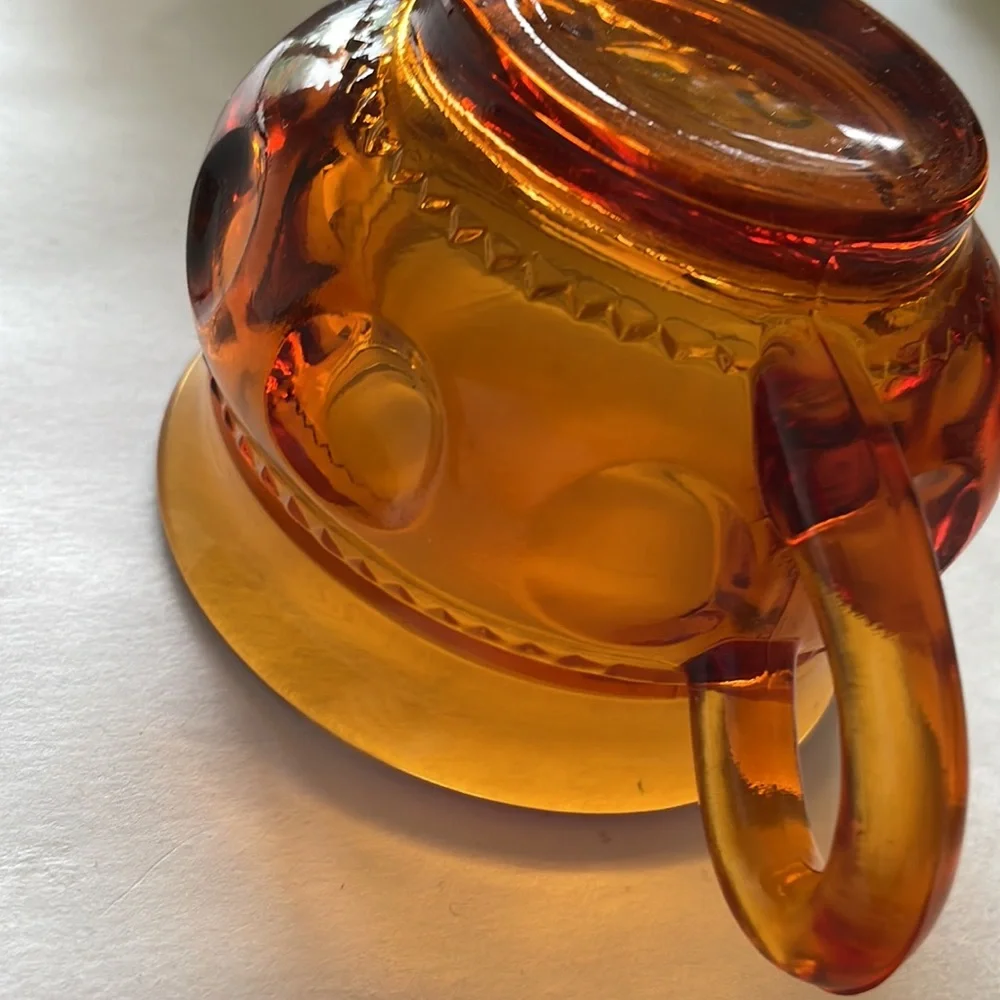 Amber Indiana Glass Kings Crown Thumbprint Pattern Luncheon Plates cups …